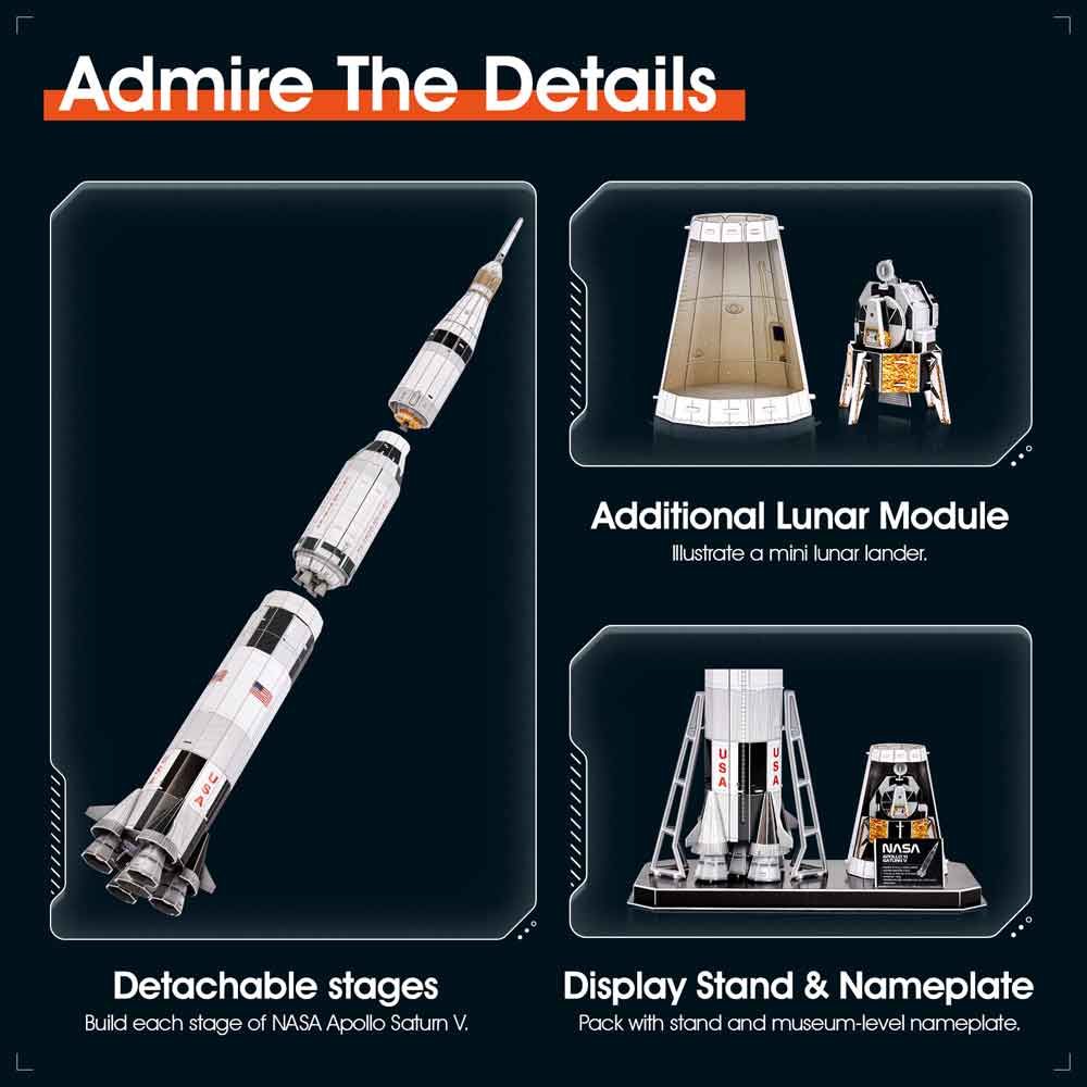 CubicFun Пъзел 3D NASA Ракета Apollo Saturn V 136ч.