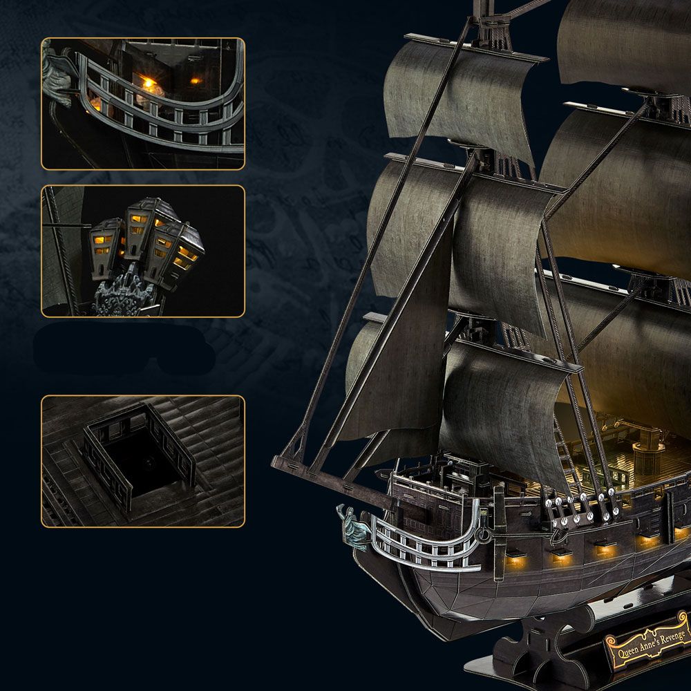 CubicFun Пъзел 3D Queen Anne's Revenge 293ч. с LED светлини