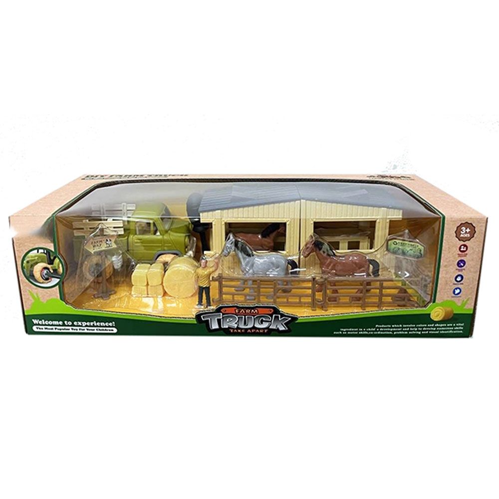 Farm Farm Truck with Dismantling Truck and Stable with Horses