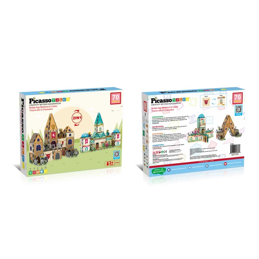 Picasso STEAM Magnetic constructor Medieval Castle - double-sided tiles 70 pieces