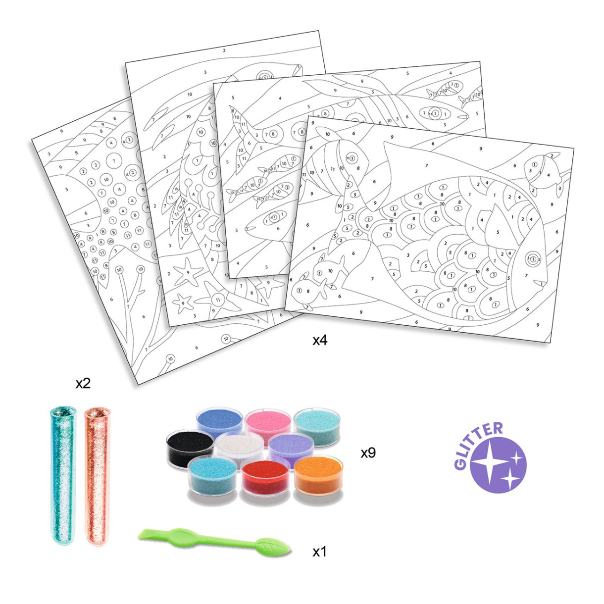 Children’s set for coloring with colored sand fish