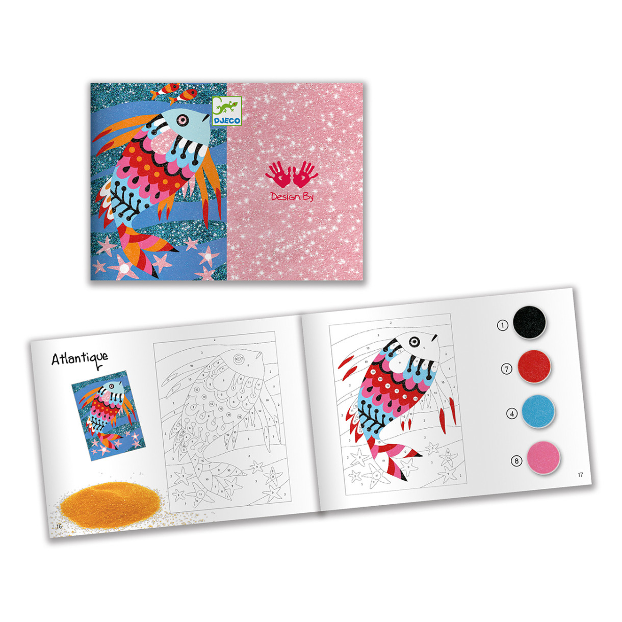 Children’s set for coloring with colored sand fish