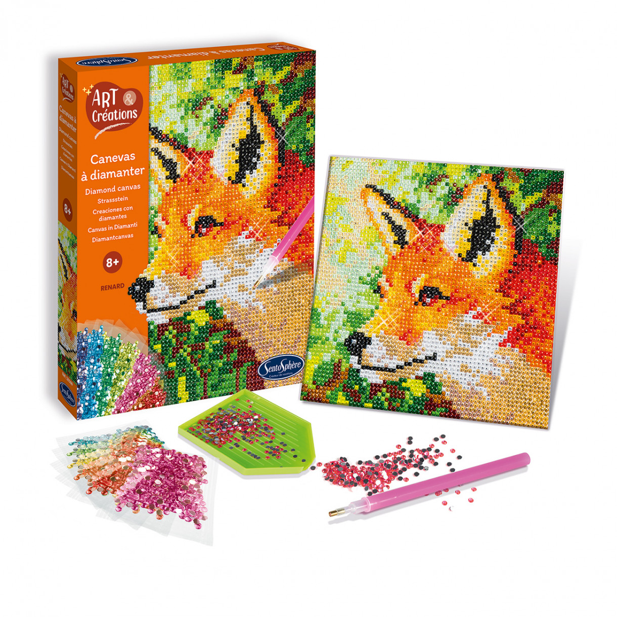 Canvas with colored pebbles fox