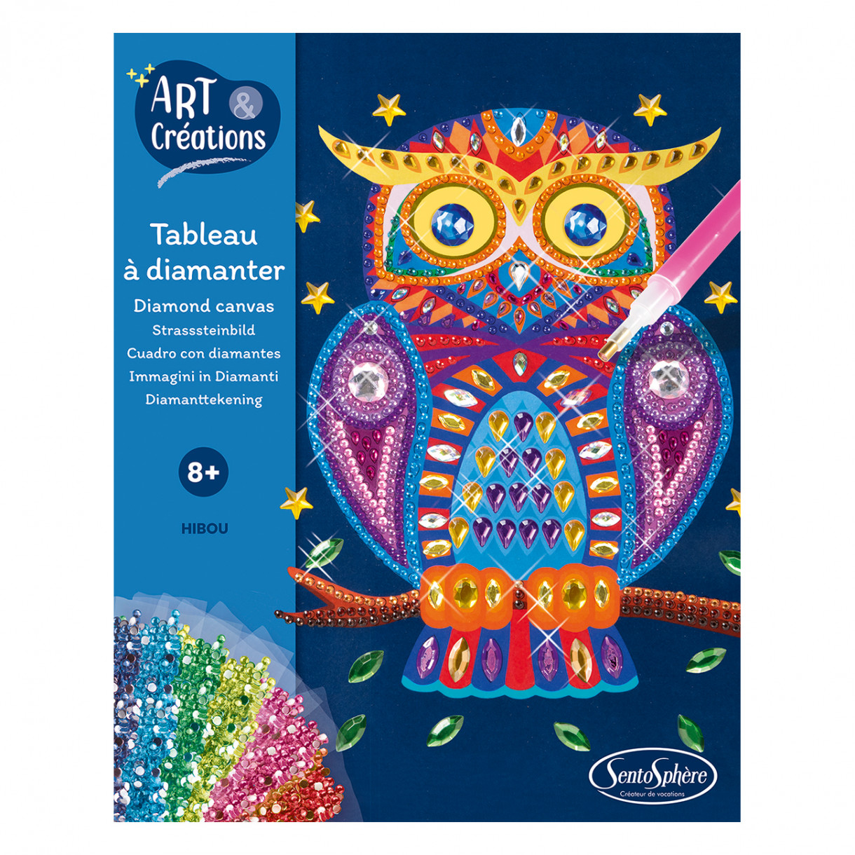 Canvas with colorful owl stones