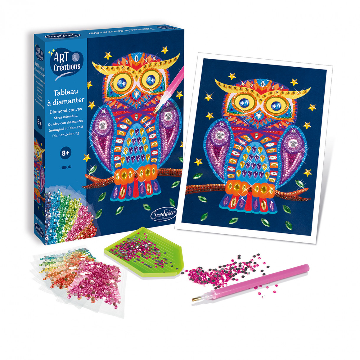 Canvas with colorful owl stones