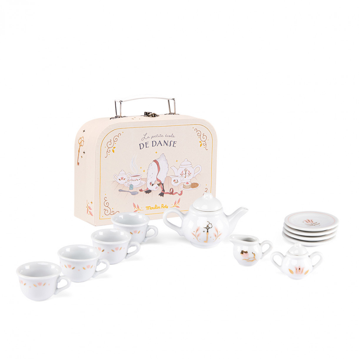 Porcelain tea set 11 pieces in a briefcase