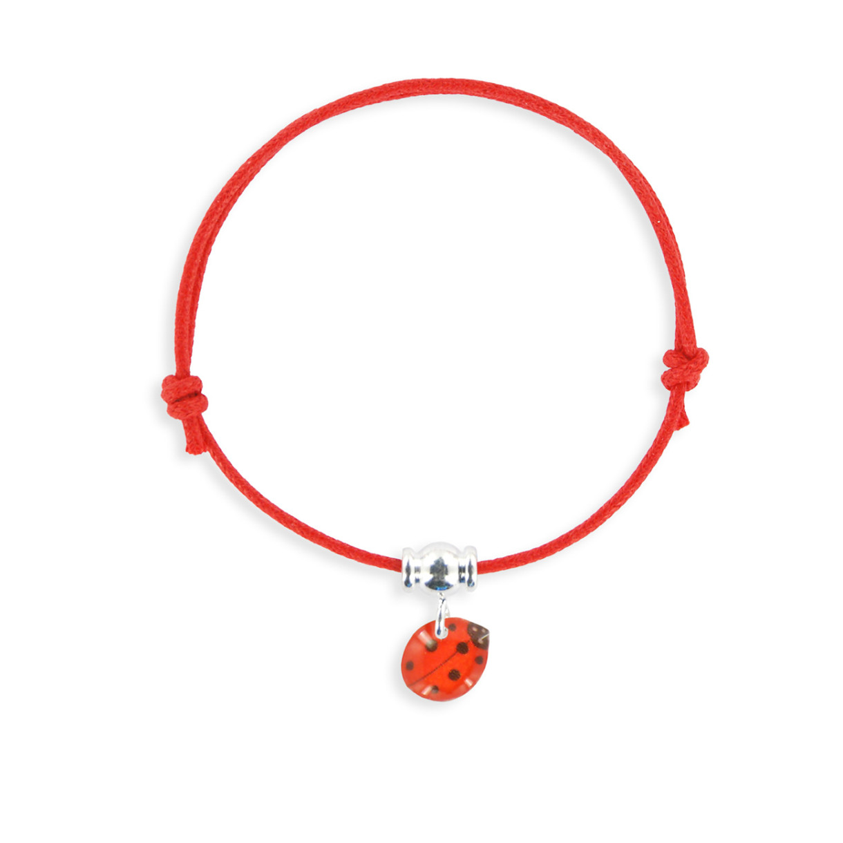 Bracelet cord silver ladybug