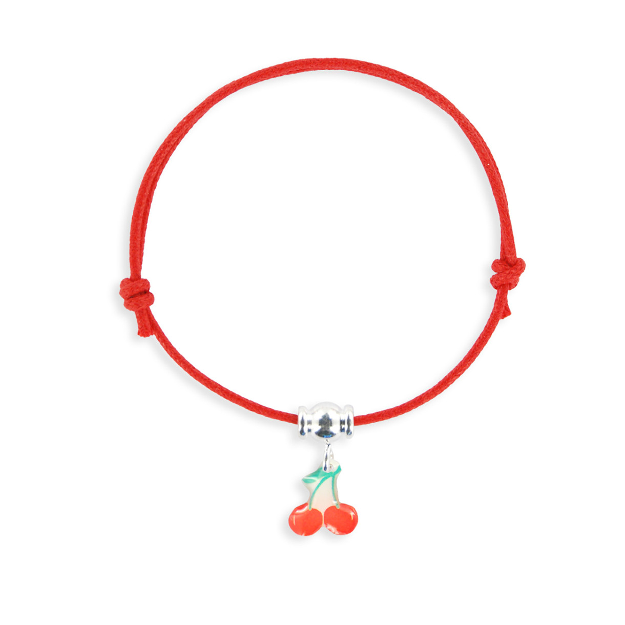 Silver cherry cord bracelet