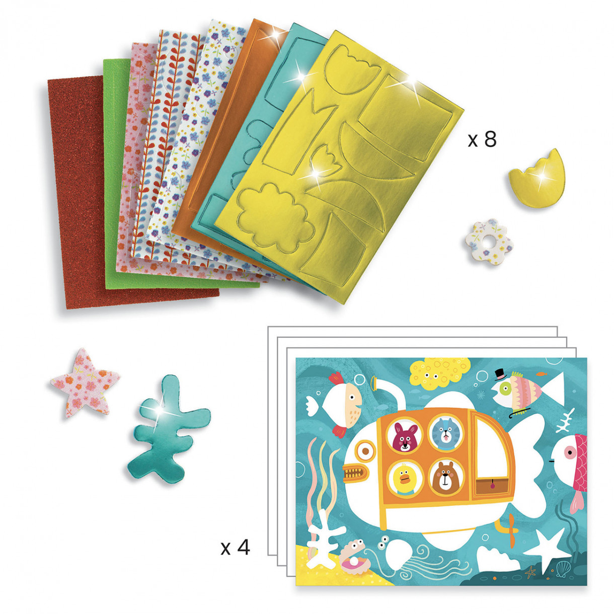 Collages with colorful stickers funny animals