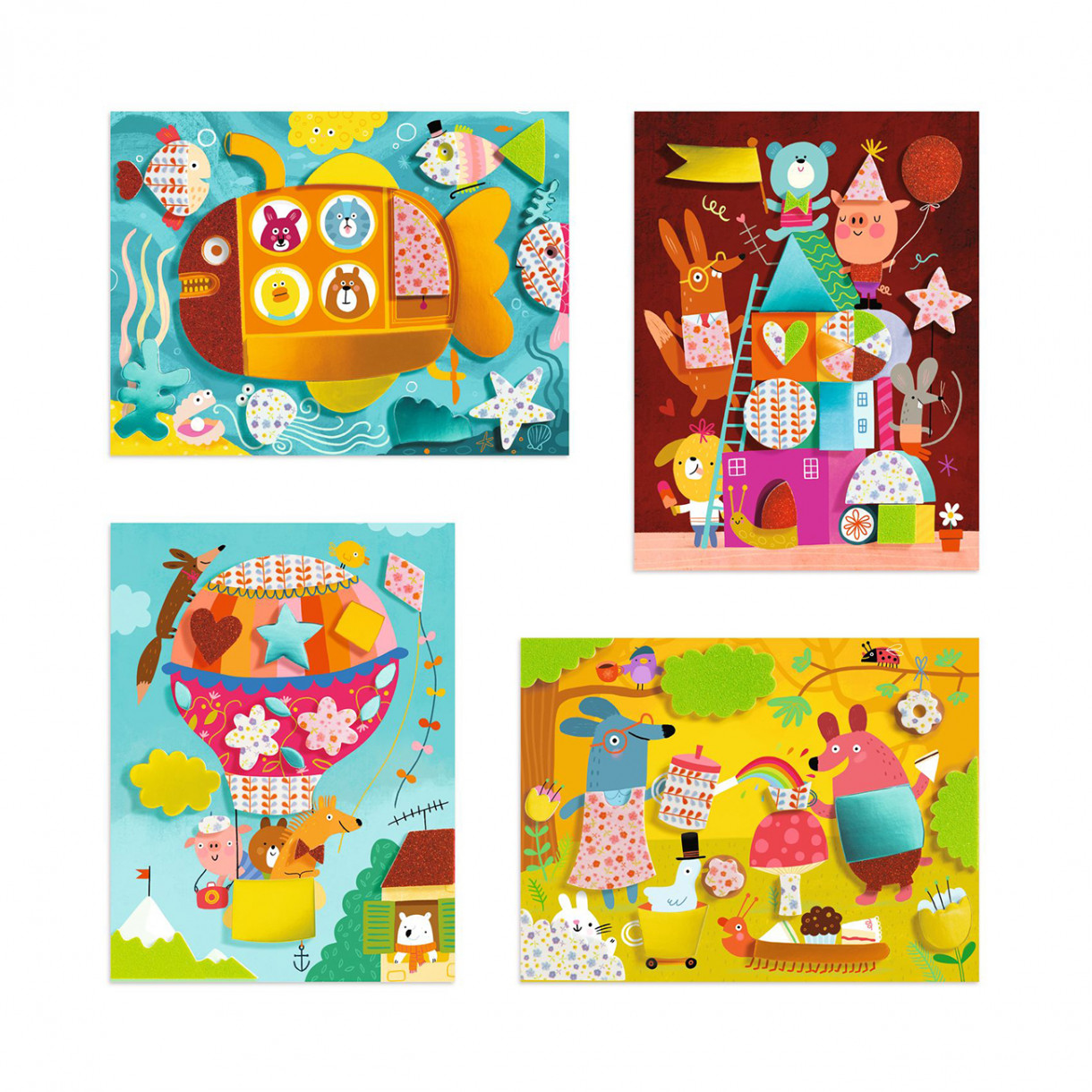 Collages with colorful stickers funny animals