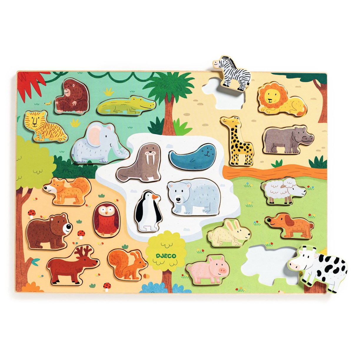 Wooden puzzle animals of the world