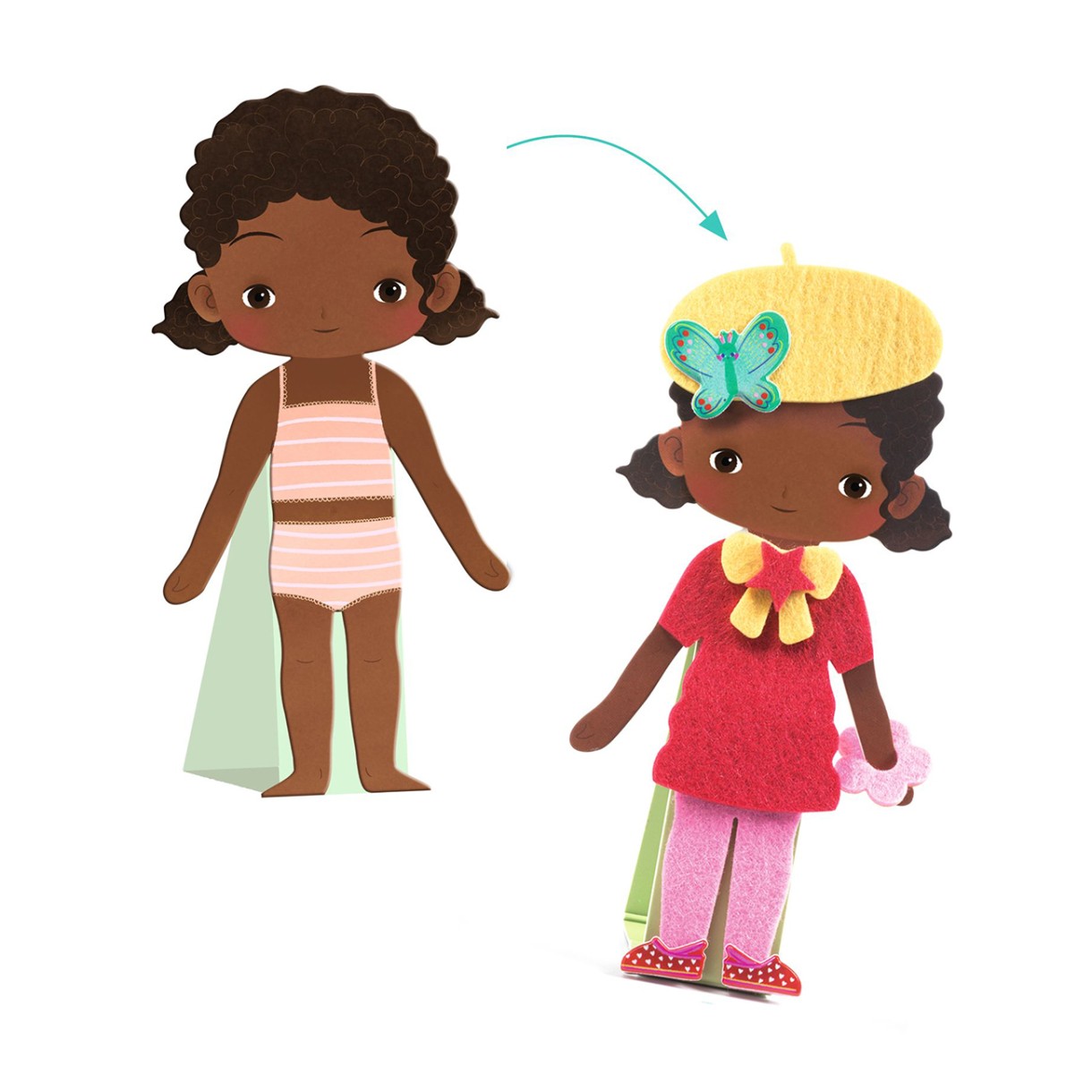 Collages dressed the doll in felt clothes