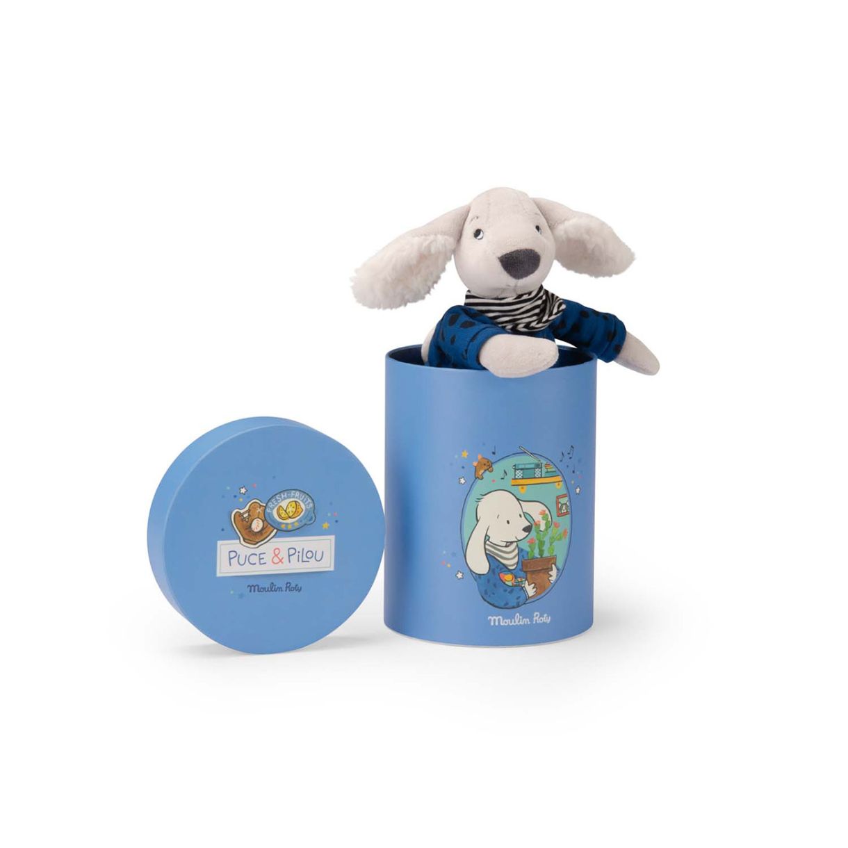 Soft toy dog Pilu in a gift box