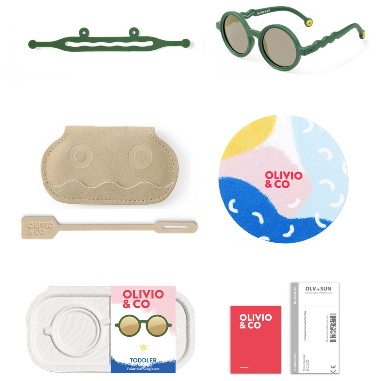 Children's round sunglasses from 0 to 2 years. Color green