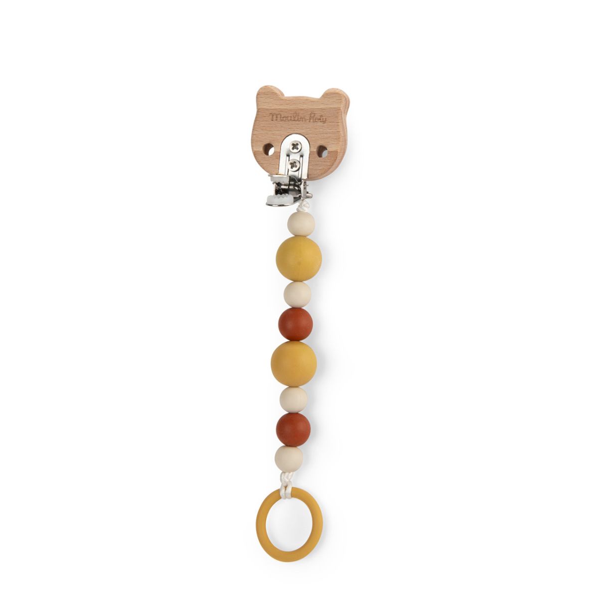 Wooden pacifier chain with kitten clip