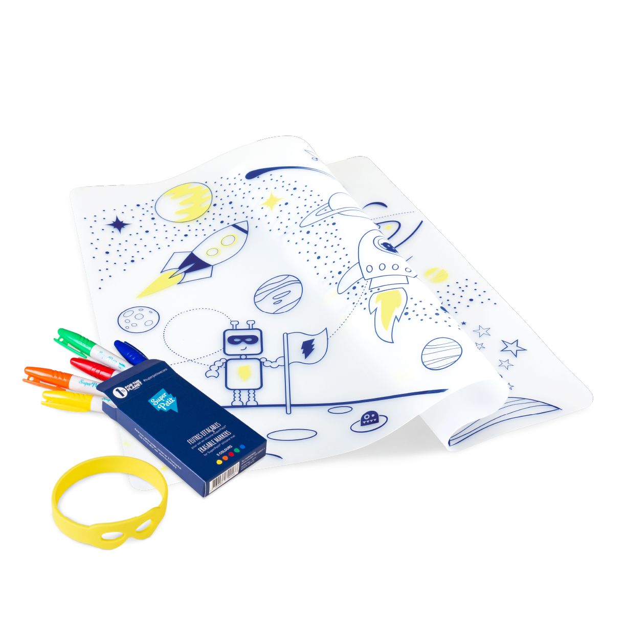 Silicone coloring pad with 5 markers and space bracelet