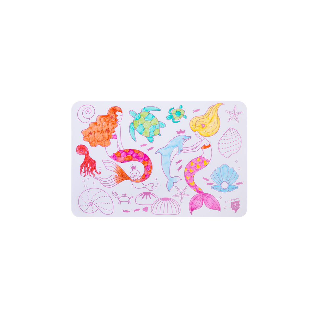 Mini silicone coloring pad with 4 mermaid markers