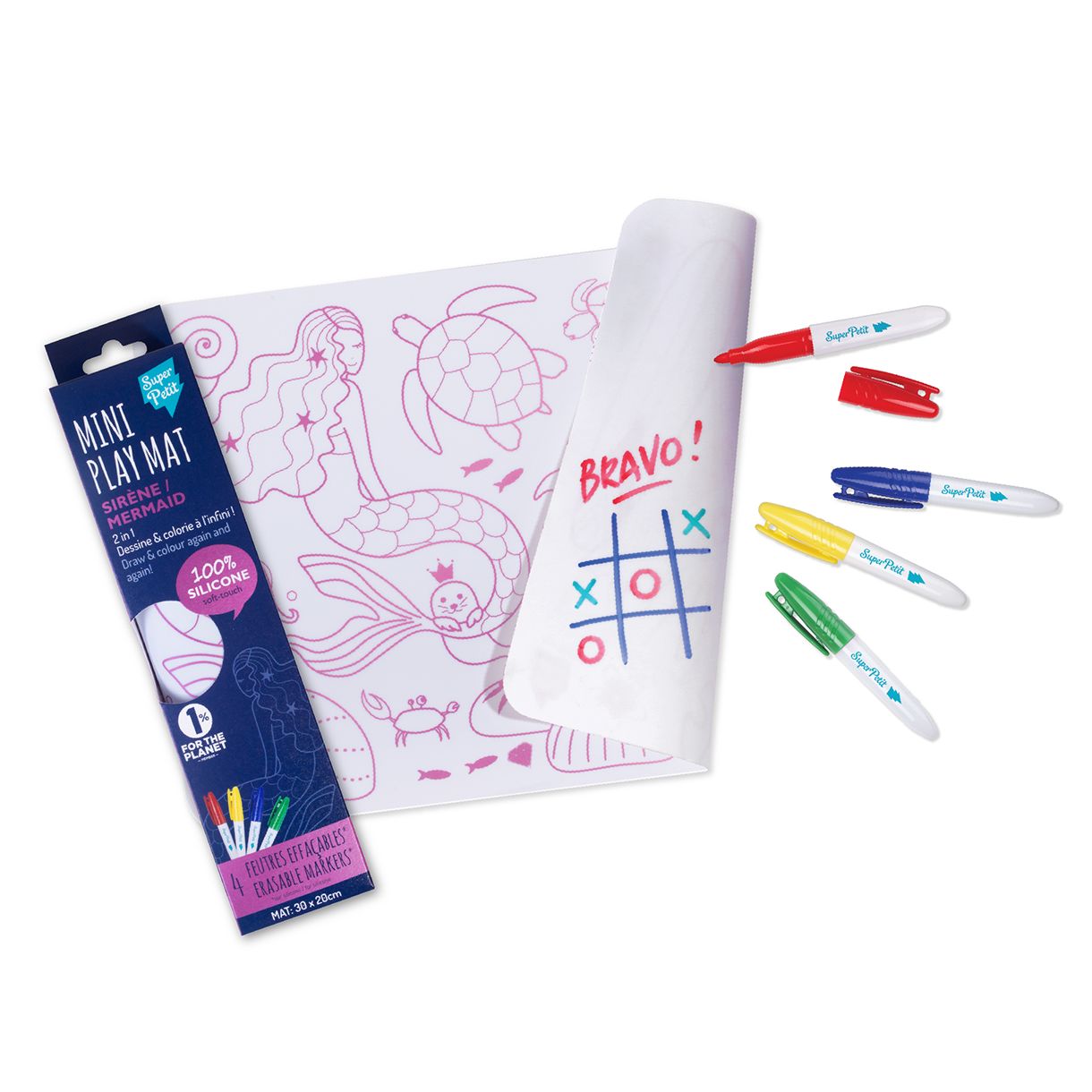 Mini silicone coloring pad with 4 mermaid markers