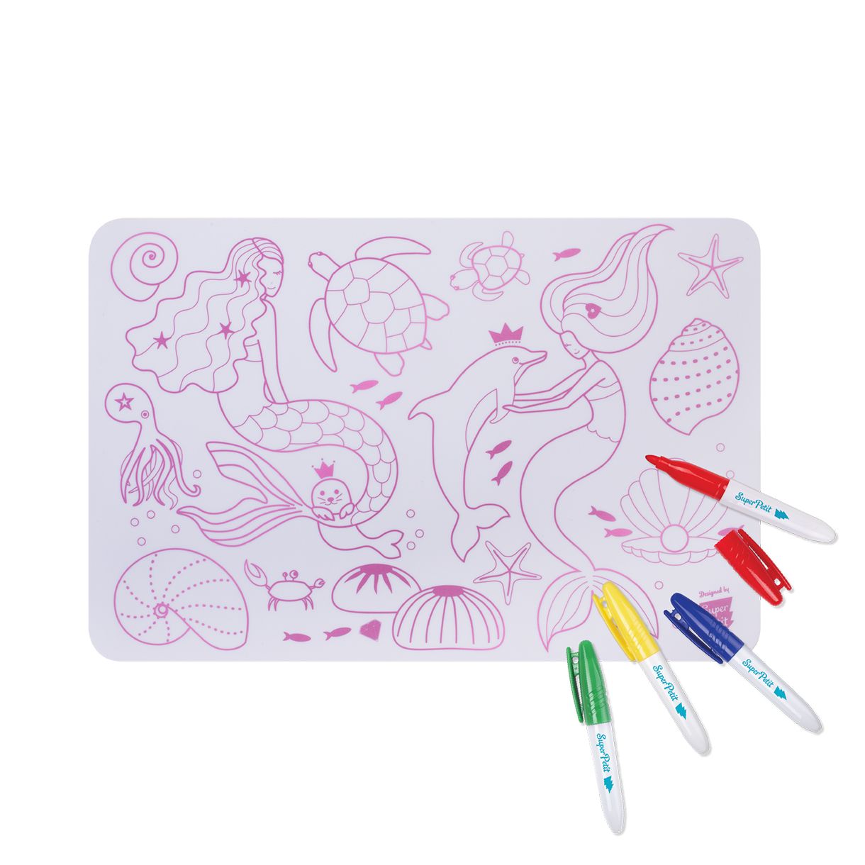 Mini silicone coloring pad with 4 mermaid markers