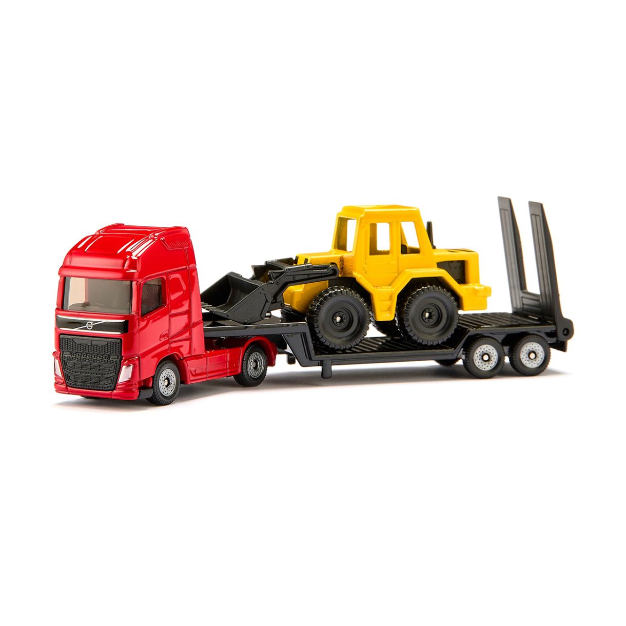 Toy truck with low trailer and excavator Siku