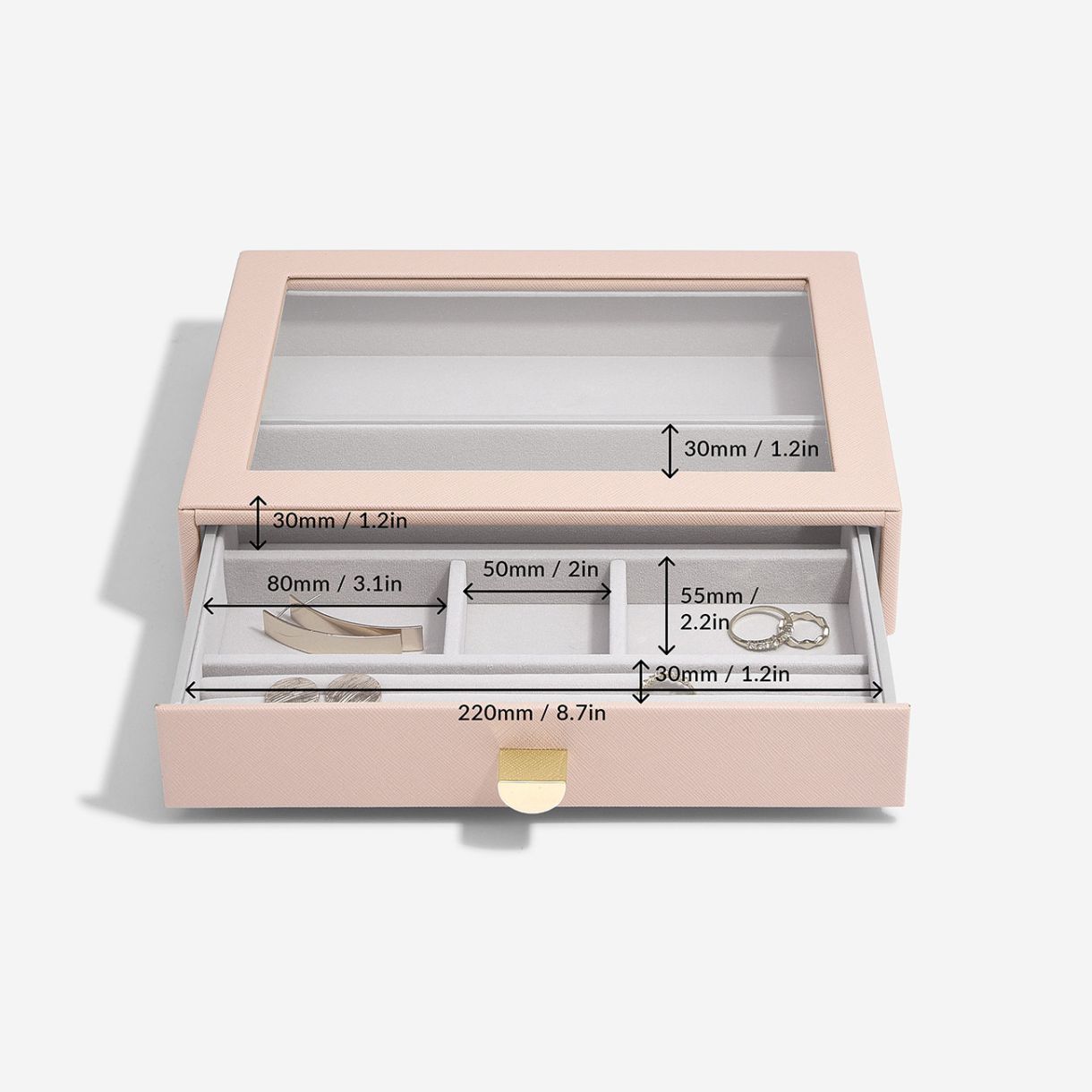 Jewelry box with transparent lid - drawer Color light pink