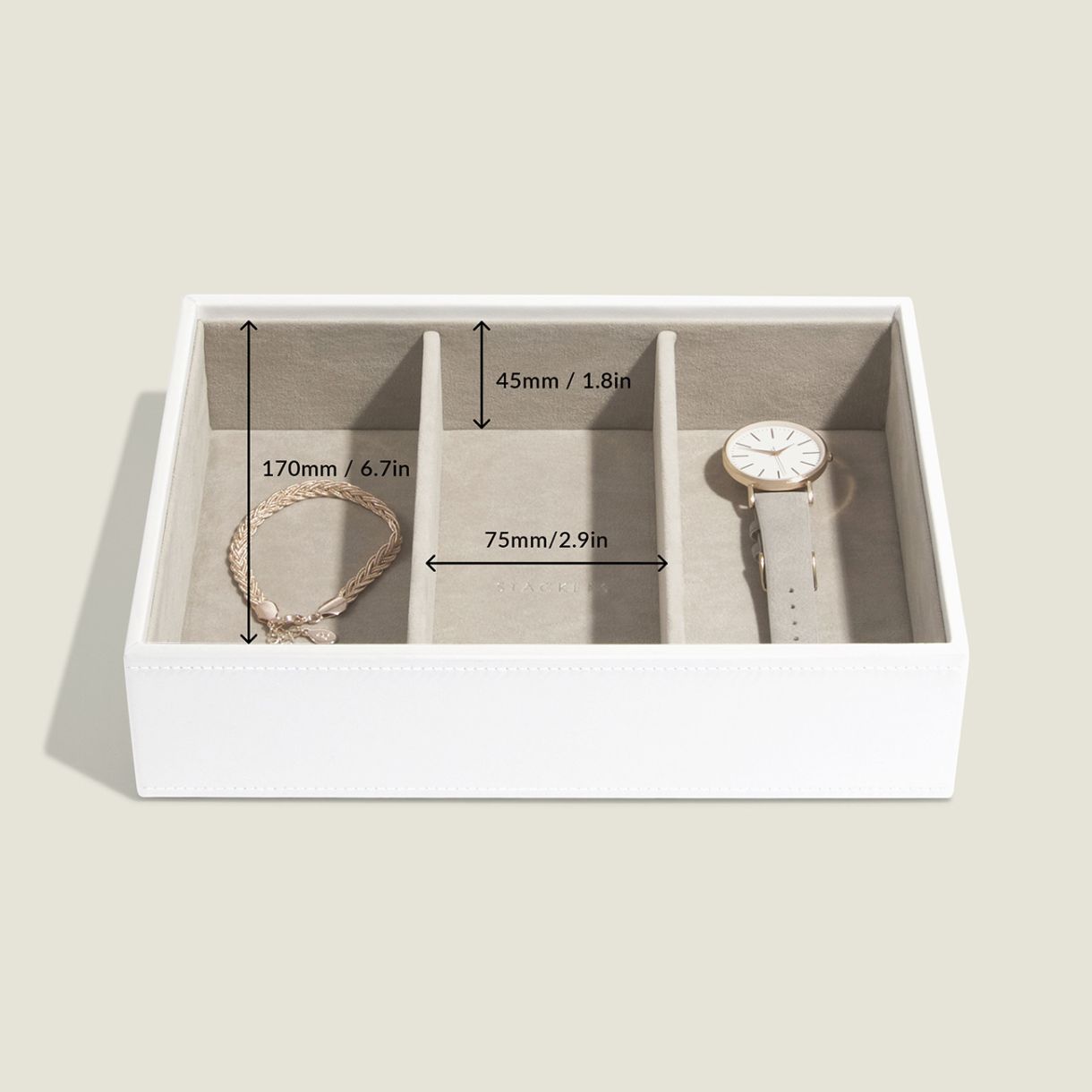Deep jewelry box 3 sections Color white