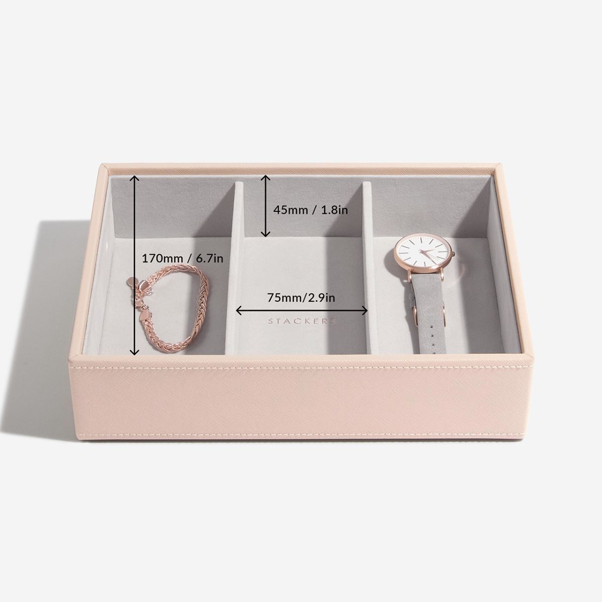 Deep jewelry box 3 sections Color light pink