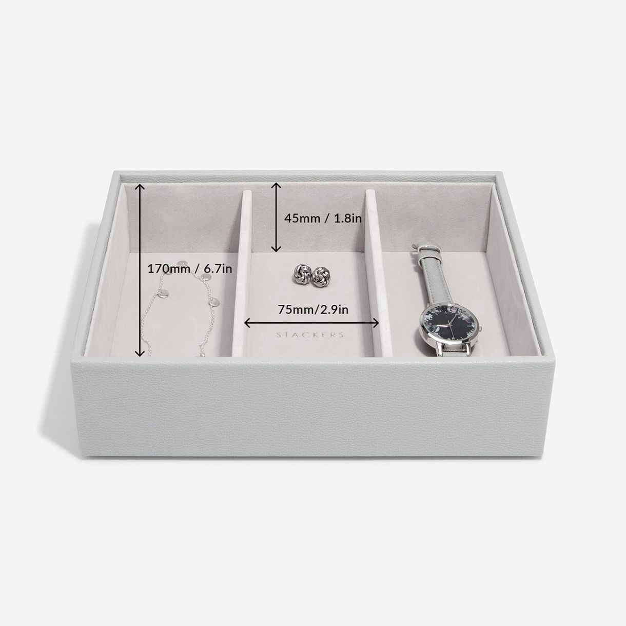 Deep jewelry box 3 sections Color gray