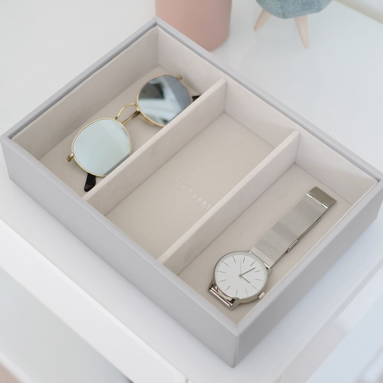 Deep jewelry box 3 sections Color gray