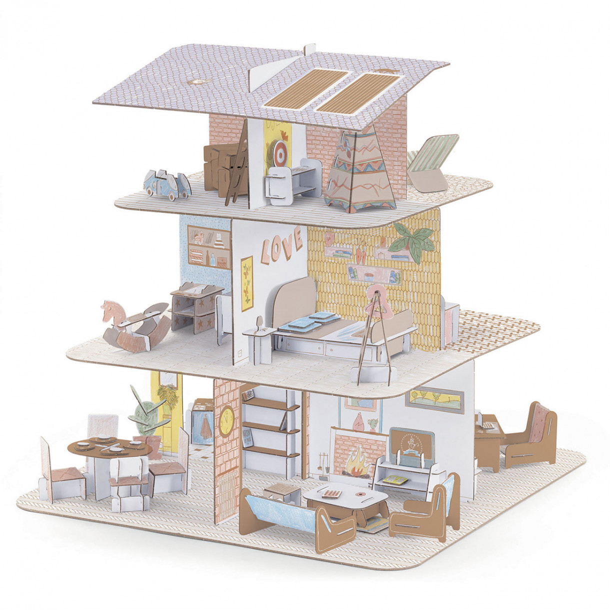 Build, color and play doll house set