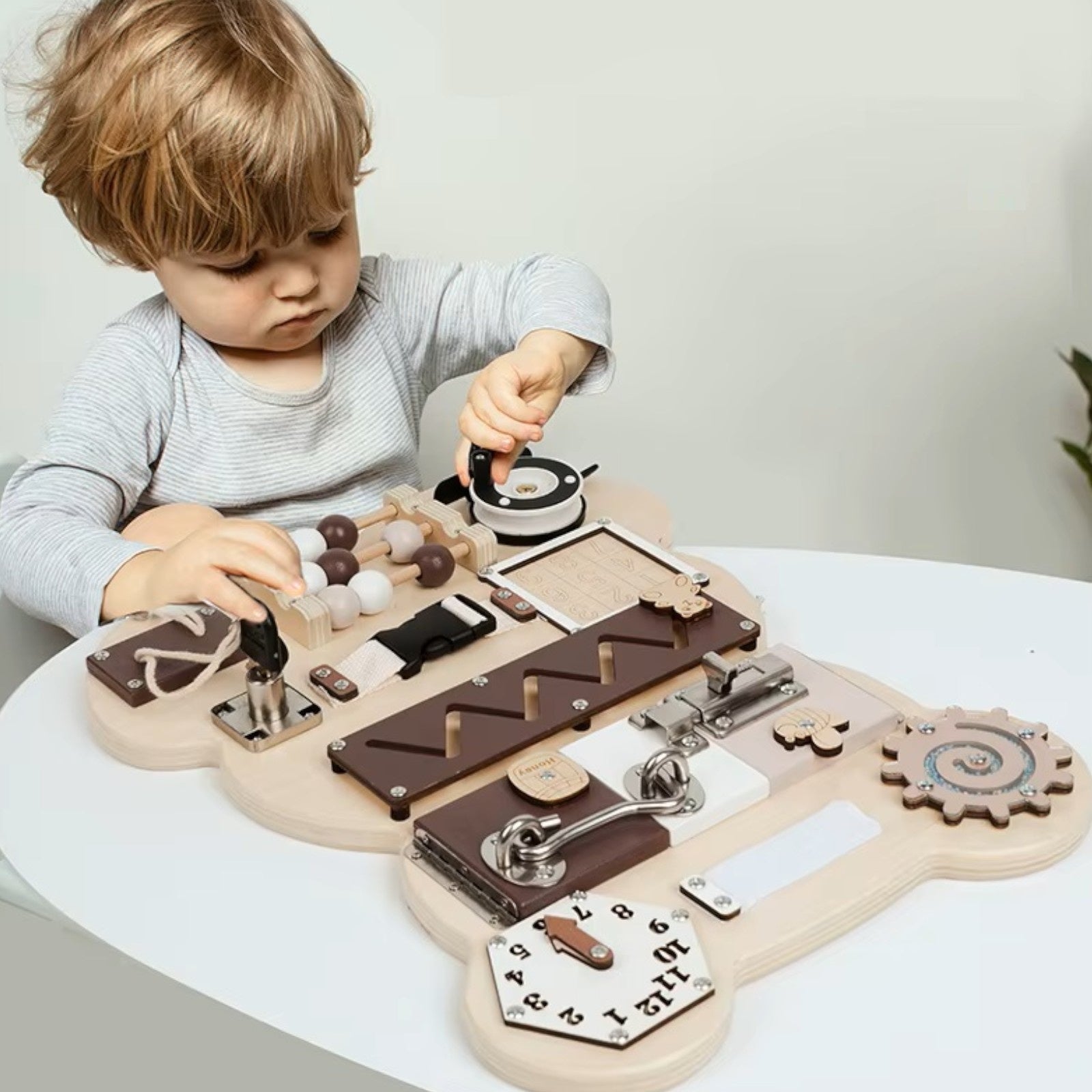 Wooden Busy Board Bear GINGER HOME, Montessori Board for Fine Motor Skills, 30x39 cm