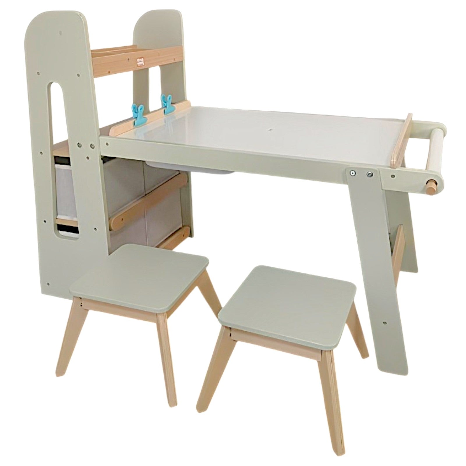 GINGER HOME 3-in-1 Children's Active Table with 2 Chairs, Sensory Sand and Water Table, White and Black Board, Shelf and Organizer, 107x49x78 cm