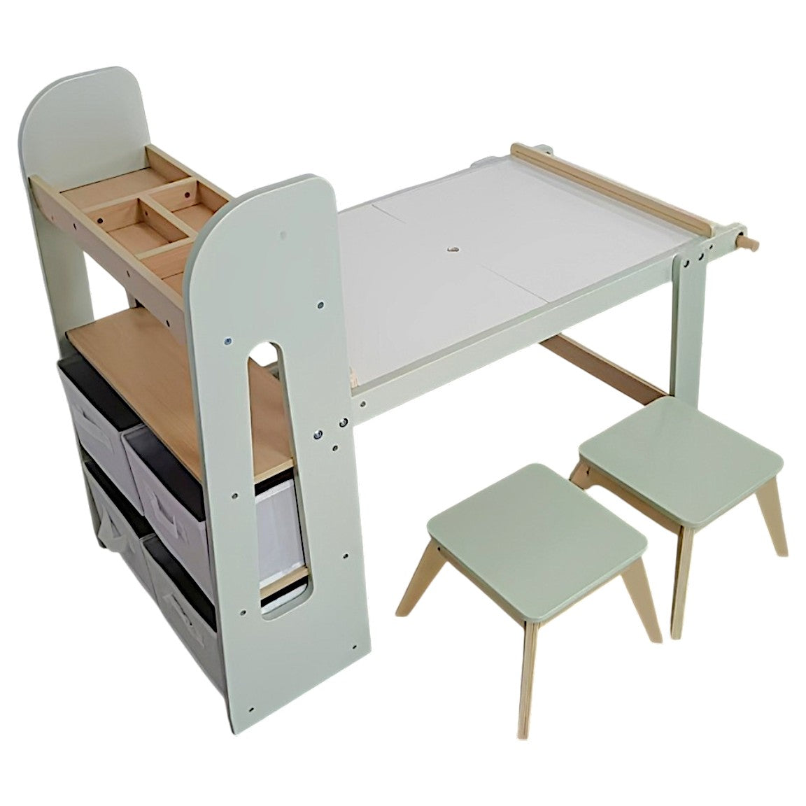GINGER HOME 3-in-1 Children's Active Table with 2 Chairs, Sensory Sand and Water Table, White and Black Board, Shelf and Organizer, 107x49x78 cm