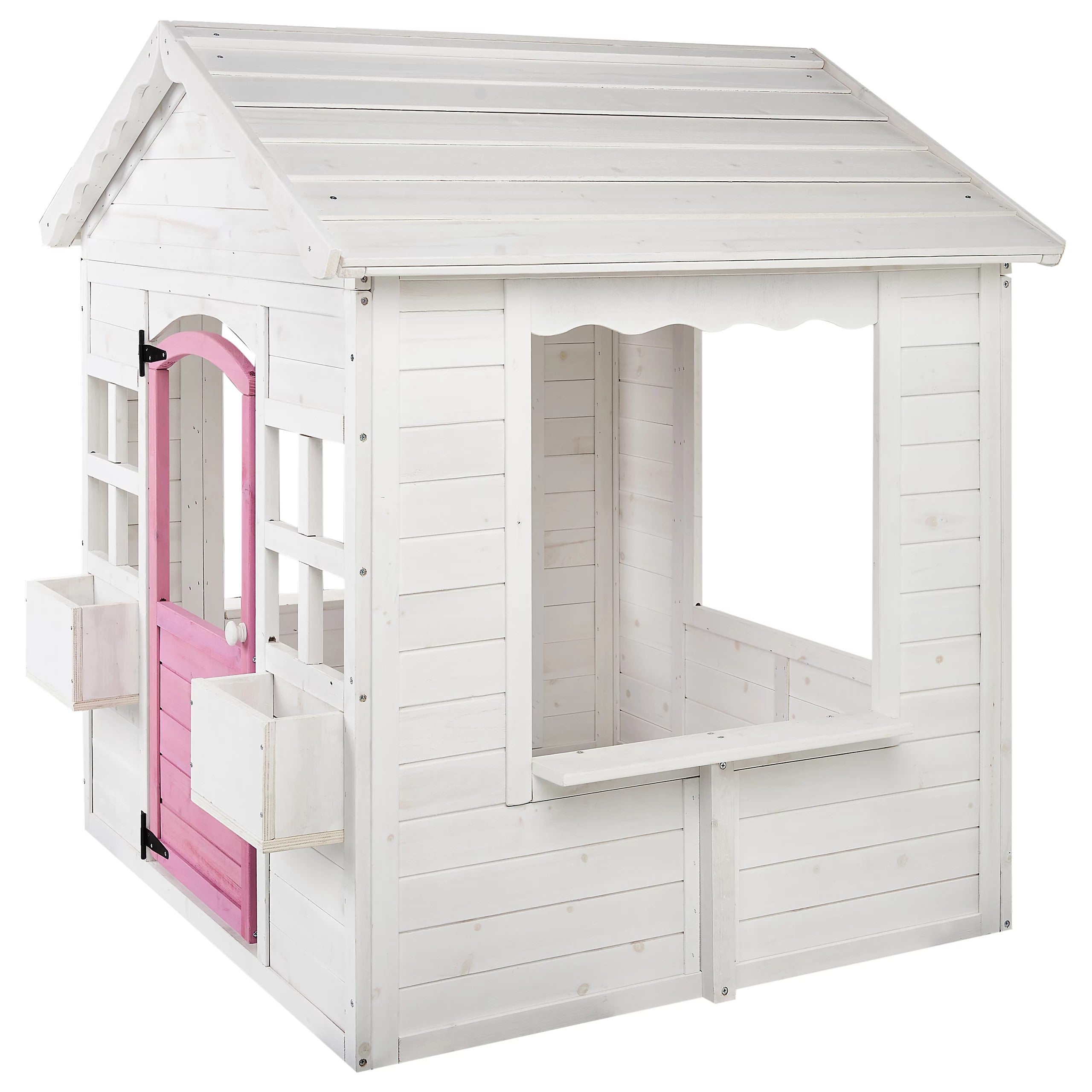 Children's Wooden Playhouse GINGER HOME – Garden House with Windows and Pots, White, 123×106×125 cm