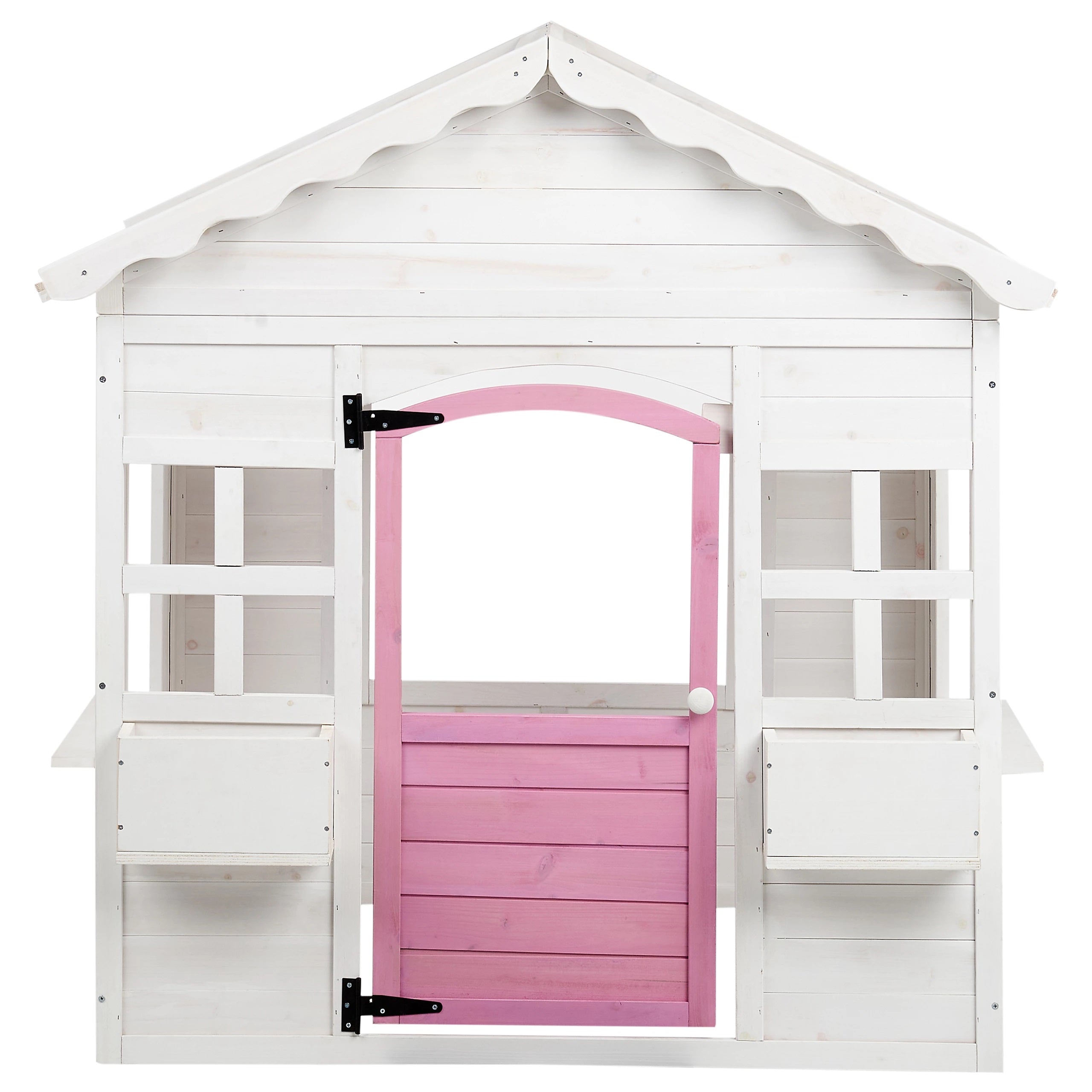Children's Wooden Playhouse GINGER HOME – Garden House with Windows and Pots, White, 123×106×125 cm