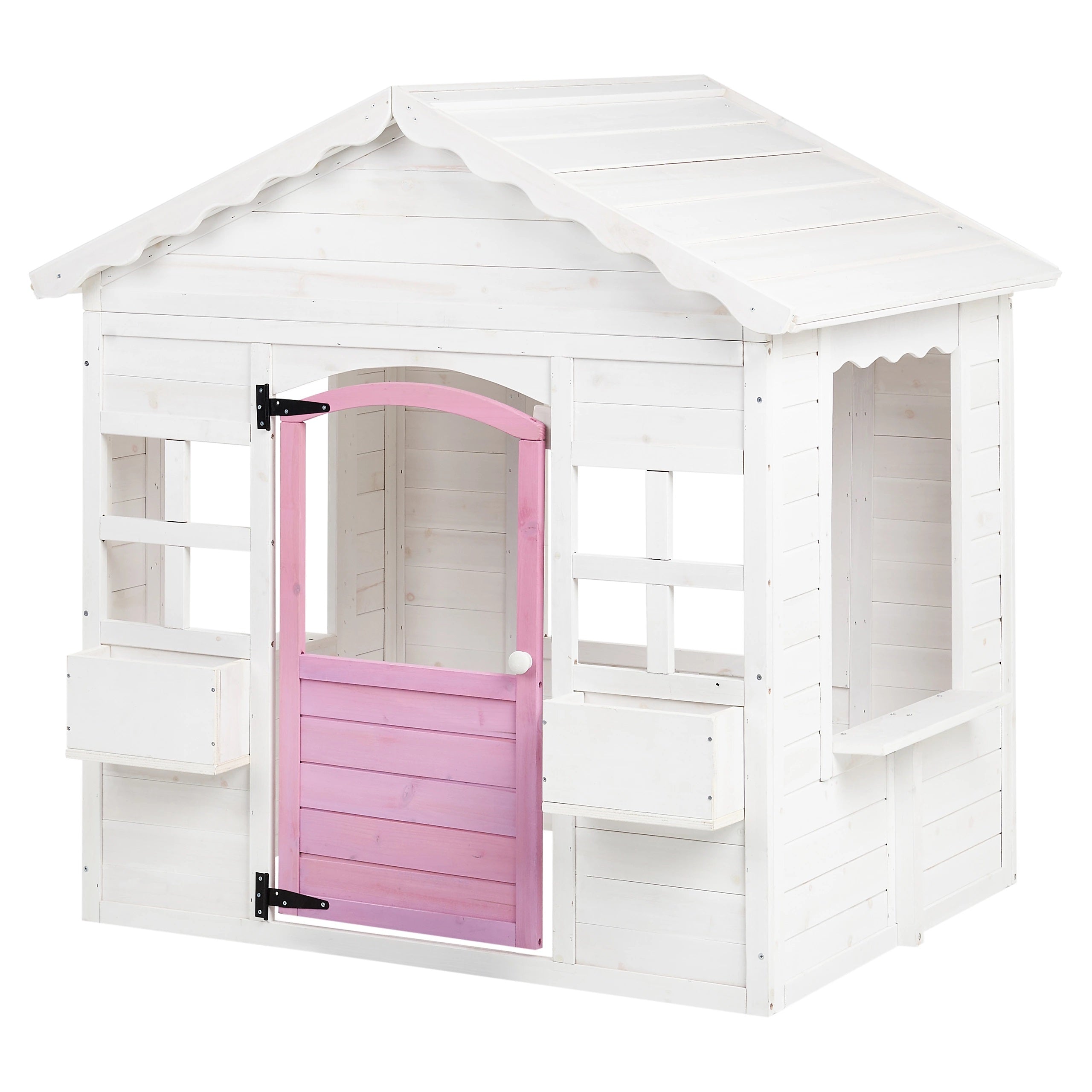 Children's Wooden Playhouse GINGER HOME – Garden House with Windows and Pots, White, 123×106×125 cm