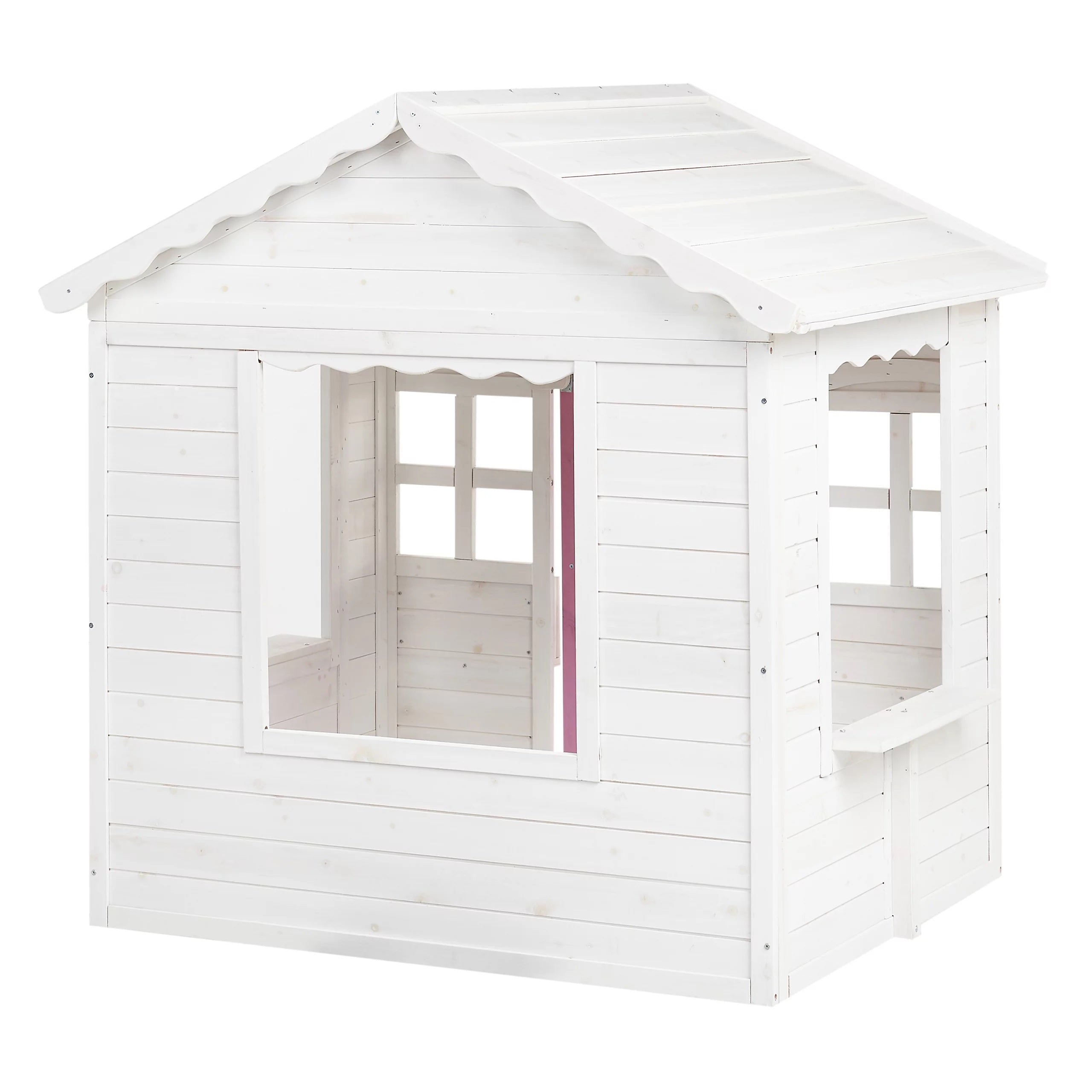 Children's Wooden Playhouse GINGER HOME – Garden House with Windows and Pots, White, 123×106×125 cm