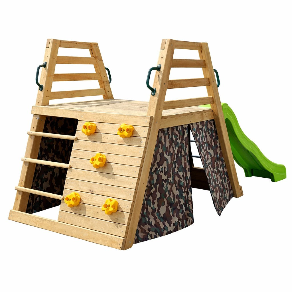 Детска дървена пързалка с катерушка за двор GINGER HOME, 285×152×123 см