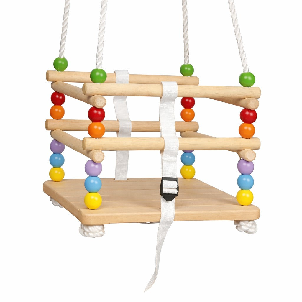Children's Wooden Swing GINGER HOME with Belt and Sideboards – up to 70 kg, 30×30 cm