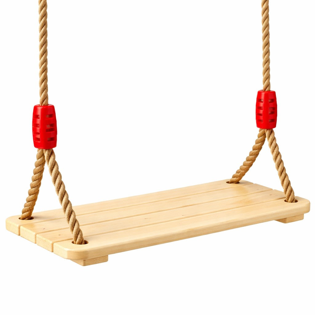GINGER HOME Children's Wooden Swing for Yard with Ropes – Natural Wood, 33 cm