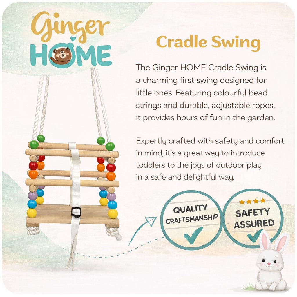 Children's Wooden Swing GINGER HOME with Belt and Sideboards – up to 70 kg, 30×30 cm
