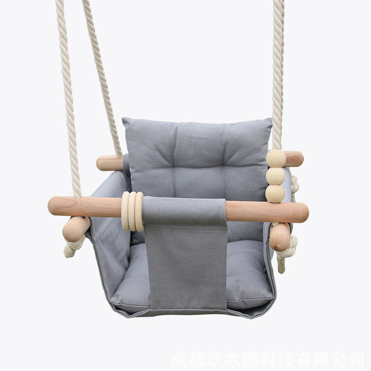 Children's Wooden Swing GINGER HOME Scandi – Soft Cotton Seat with Backrest, 28×28×196 cm