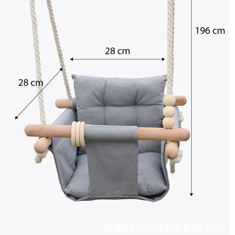Children's Wooden Swing GINGER HOME Scandi – Soft Cotton Seat with Backrest, 28×28×196 cm