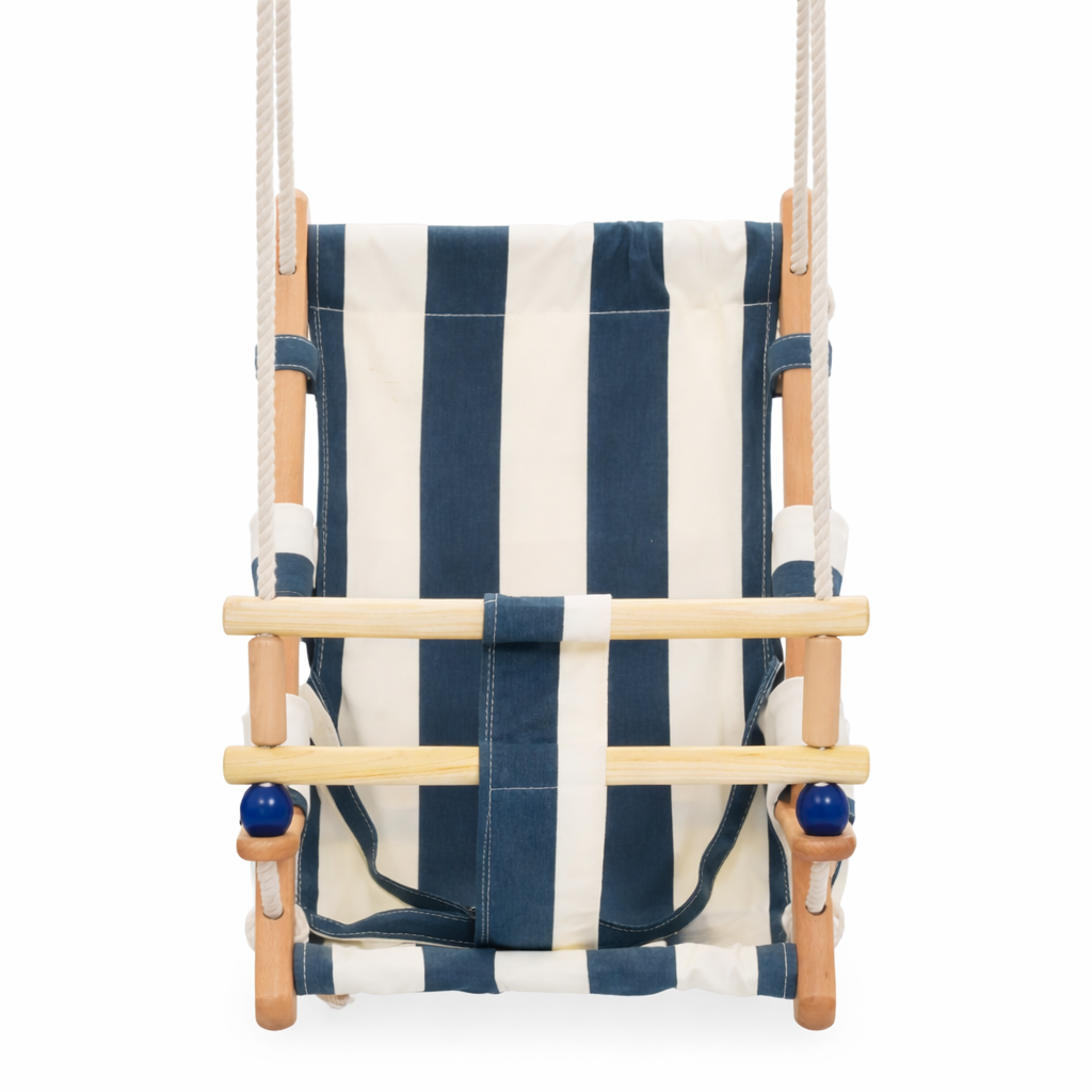 Children's Wooden Swing Type Chaise Lounge GINGER HOME – Cotton Seat, Safety Board, Indoor and Outdoor Use (36×24×57 cm)