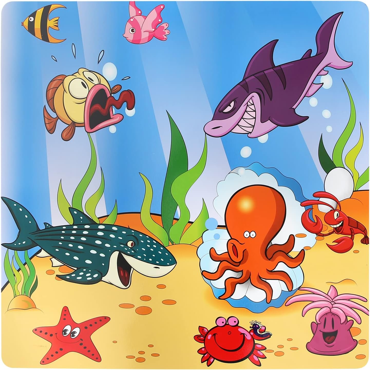GINGER HOME Children's Wooden Table and Chairs with Sea Animals - Set for Drawing, Playing, Learning and Eating