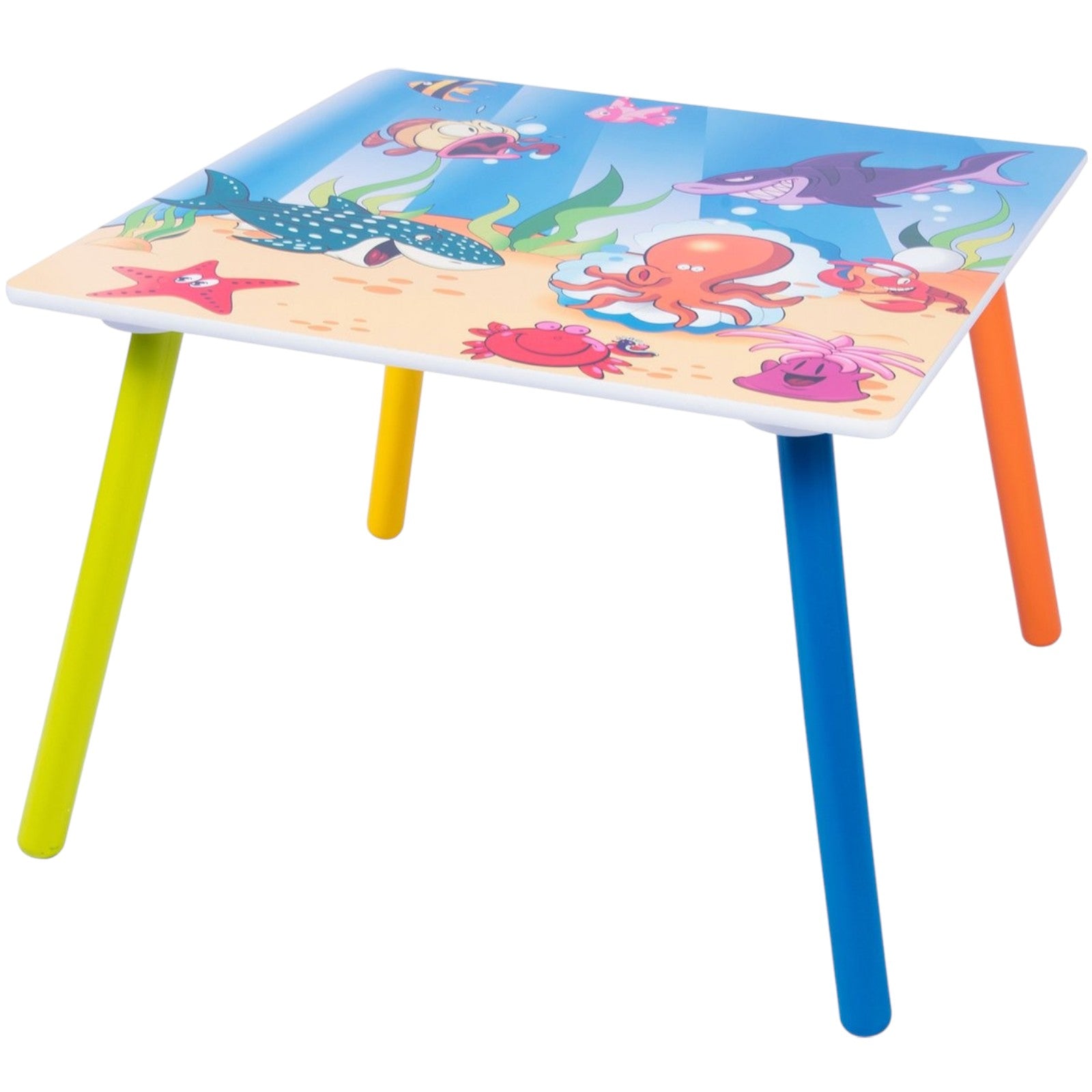 GINGER HOME Children's Wooden Table and Chairs with Sea Animals - Set for Drawing, Playing, Learning and Eating