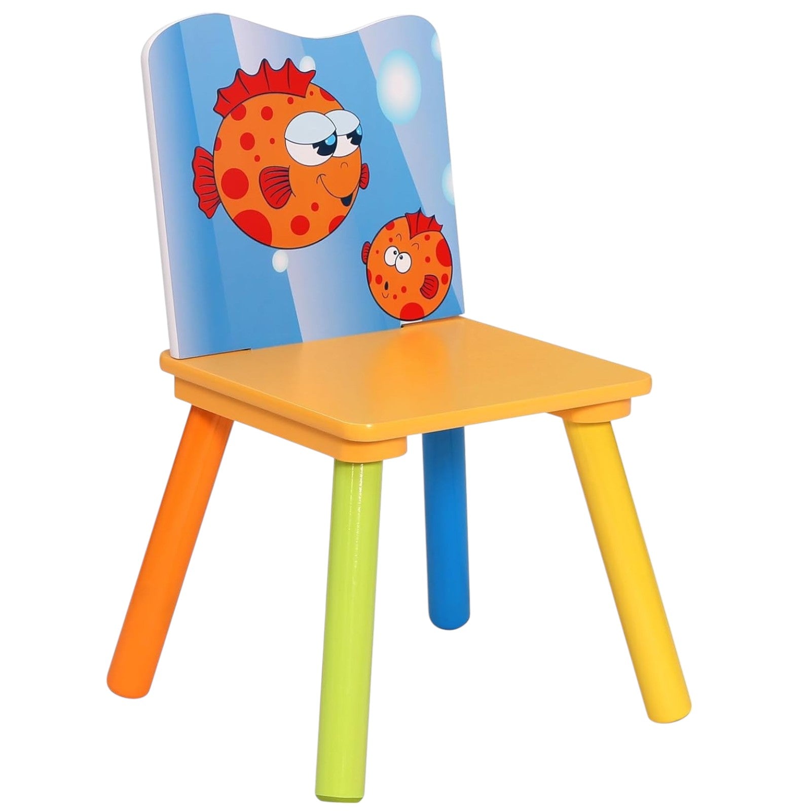 GINGER HOME Children's Wooden Table and Chairs with Sea Animals - Set for Drawing, Playing, Learning and Eating