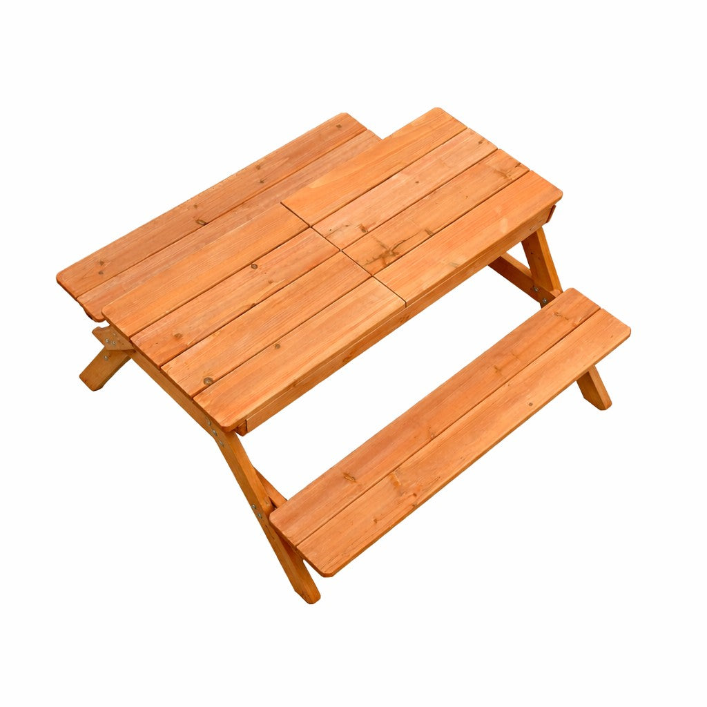 Детска Дървена Маса с Пейки и Пясъчник GINGER HOME – 2в1, Повдигащ се Плот, 90x86x50 см