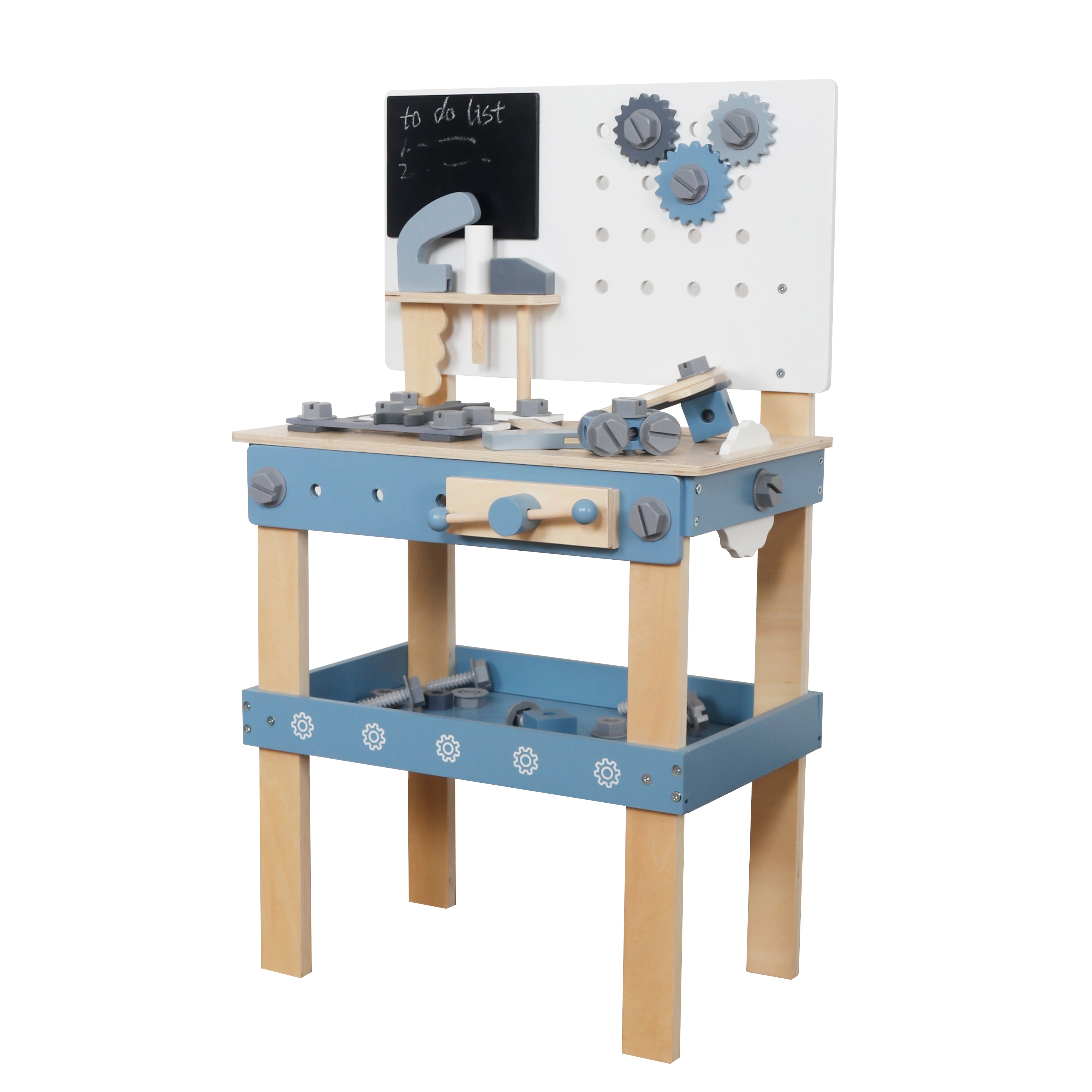 Children's Wooden Workshop with Tools, GINGER HOME, Blue, 46x26x67cm
