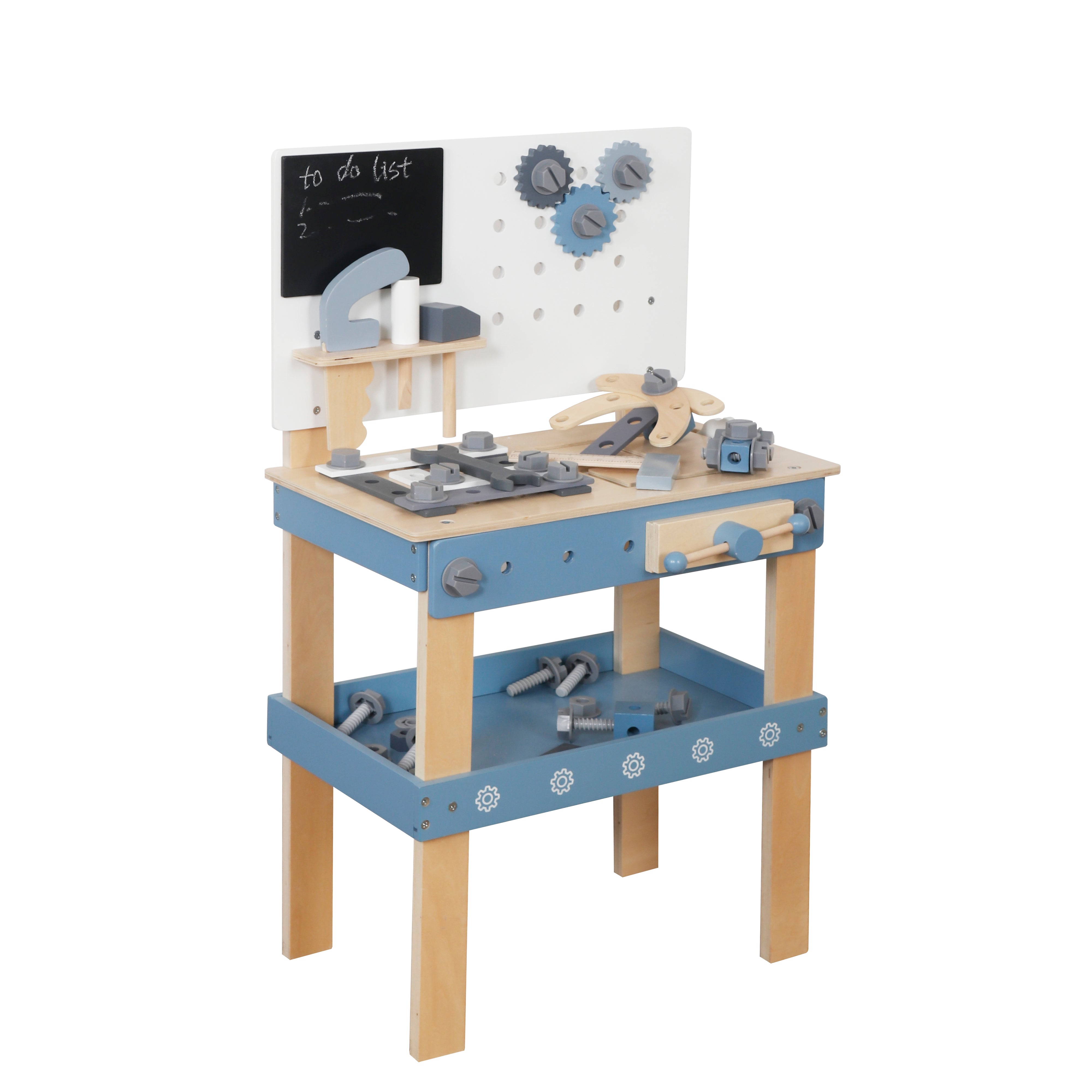 Children's Wooden Workshop with Tools, GINGER HOME, Blue, 46x26x67cm